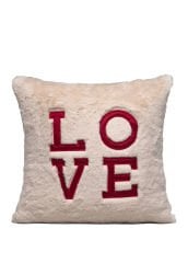 Love Aplike Nakışlı Dekoratif Yastık - Ekru