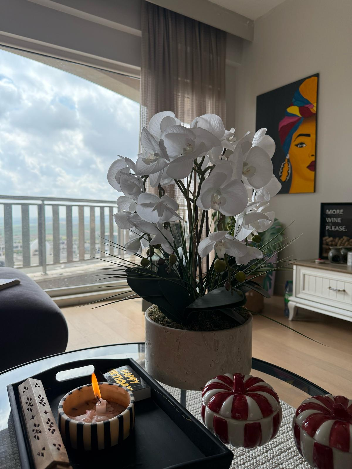 Luxury Mermer / Trawerten Islak Orkide (4 dallı)